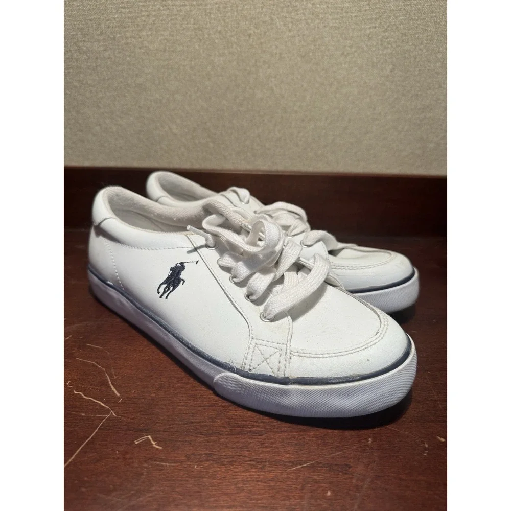 Polo Ralph Lauren Women's 6.5 White Leather Sneakers Low Top Lace Up Pony Logo